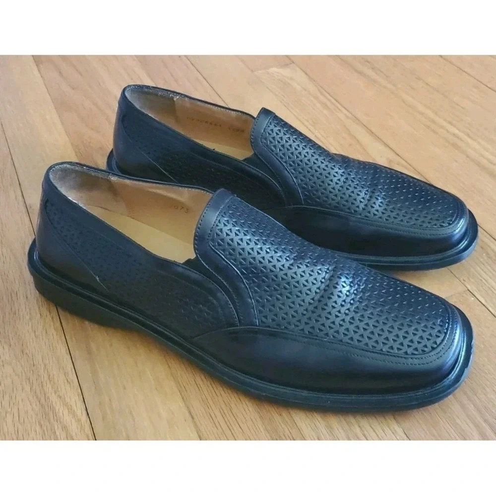Johnston Murphy Domani Men's 11 Loafers‎ Black Slip on Made In Spain Perforated